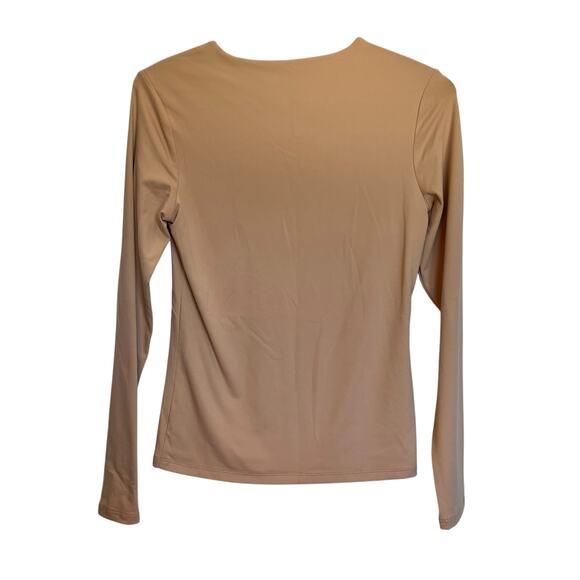 Nuuds Seamless Long Sleeve Shirt Scoop Crewneck Oat Tan Nylon Top Slimming M - Picture 2 of 7